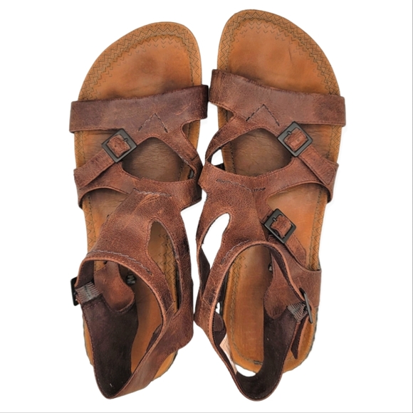 Merrell Shoes - Merrell Leather Cross Strap Ankle Buckled Sandals 10 Women's Brown